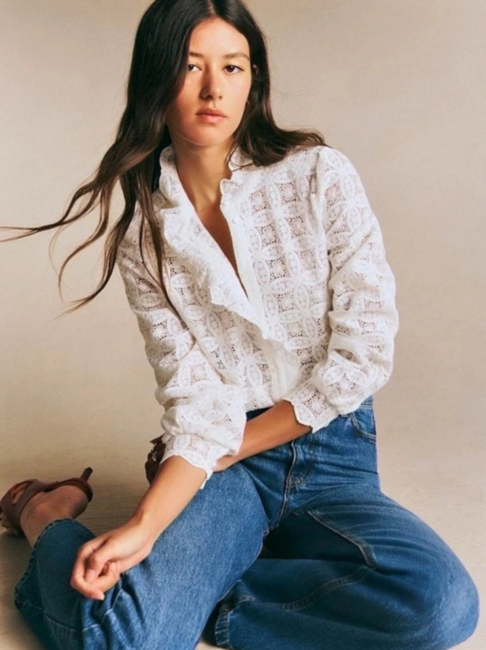 Sézane Chlo Ecru Guipure Blouse Like New